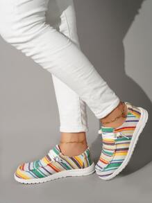 Block Striped Lace-up Front Canvas Shoes - Multicolor - View 4