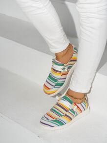 Block Striped Lace-up Front Canvas Shoes - Multicolor - View 7