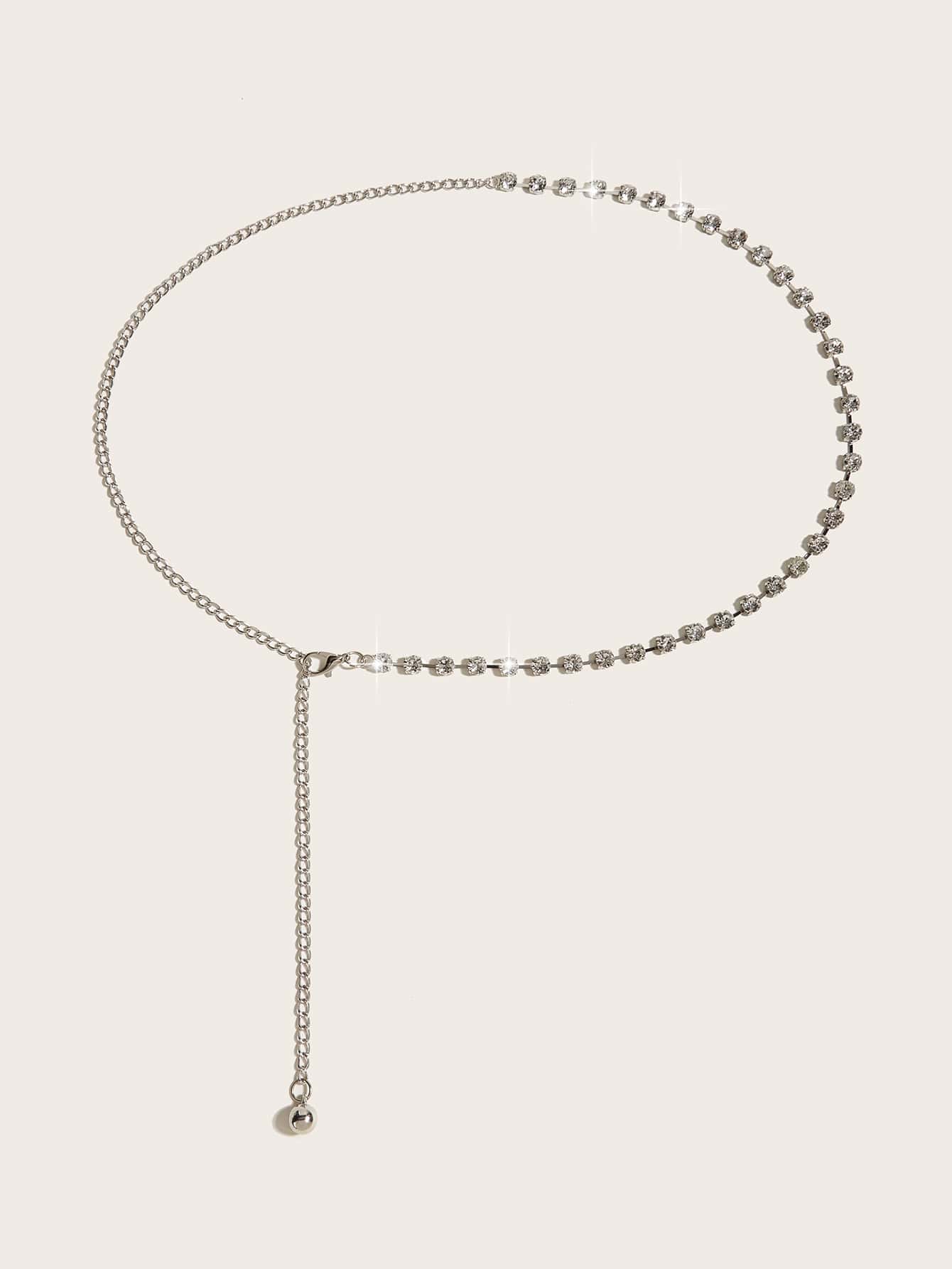 Rhinestone Decor Chain Belt Dress Belt Party - Silver - View 1