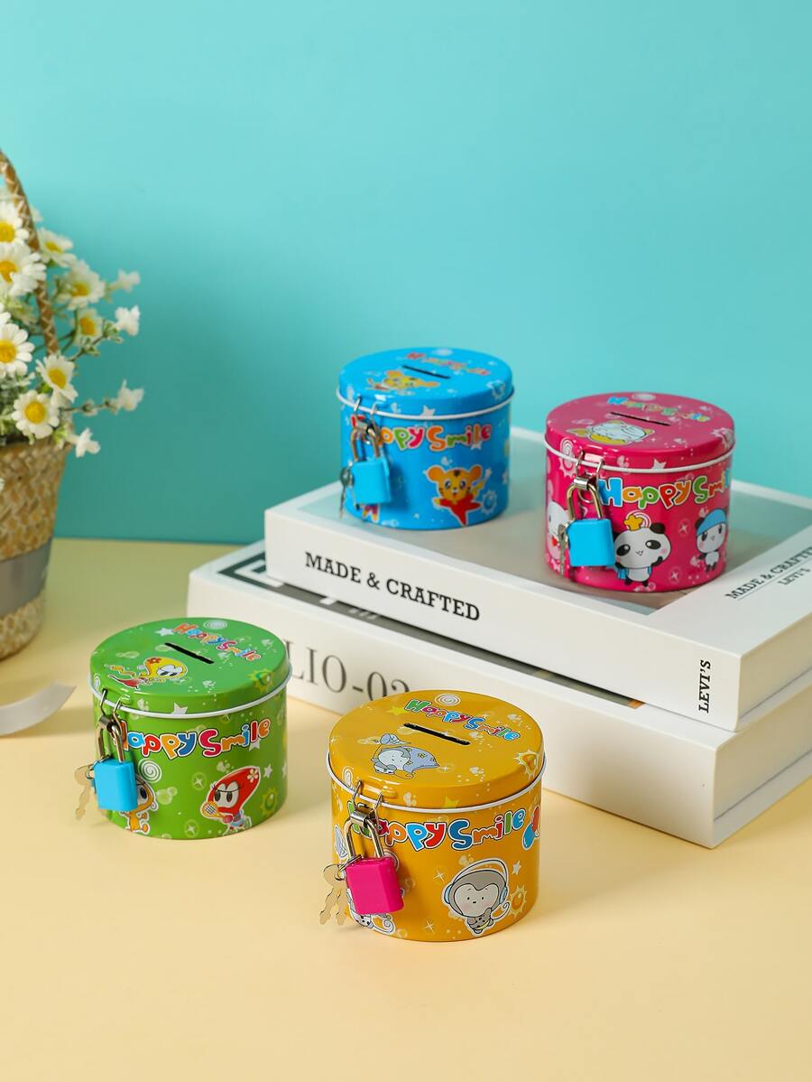 1pc Cartoon Graphic Random Money Box With Lock - Multicolor - View 1