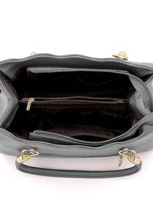 Pom Pom Decor Letter Graphic Shoulder Bag - Grey - View 5