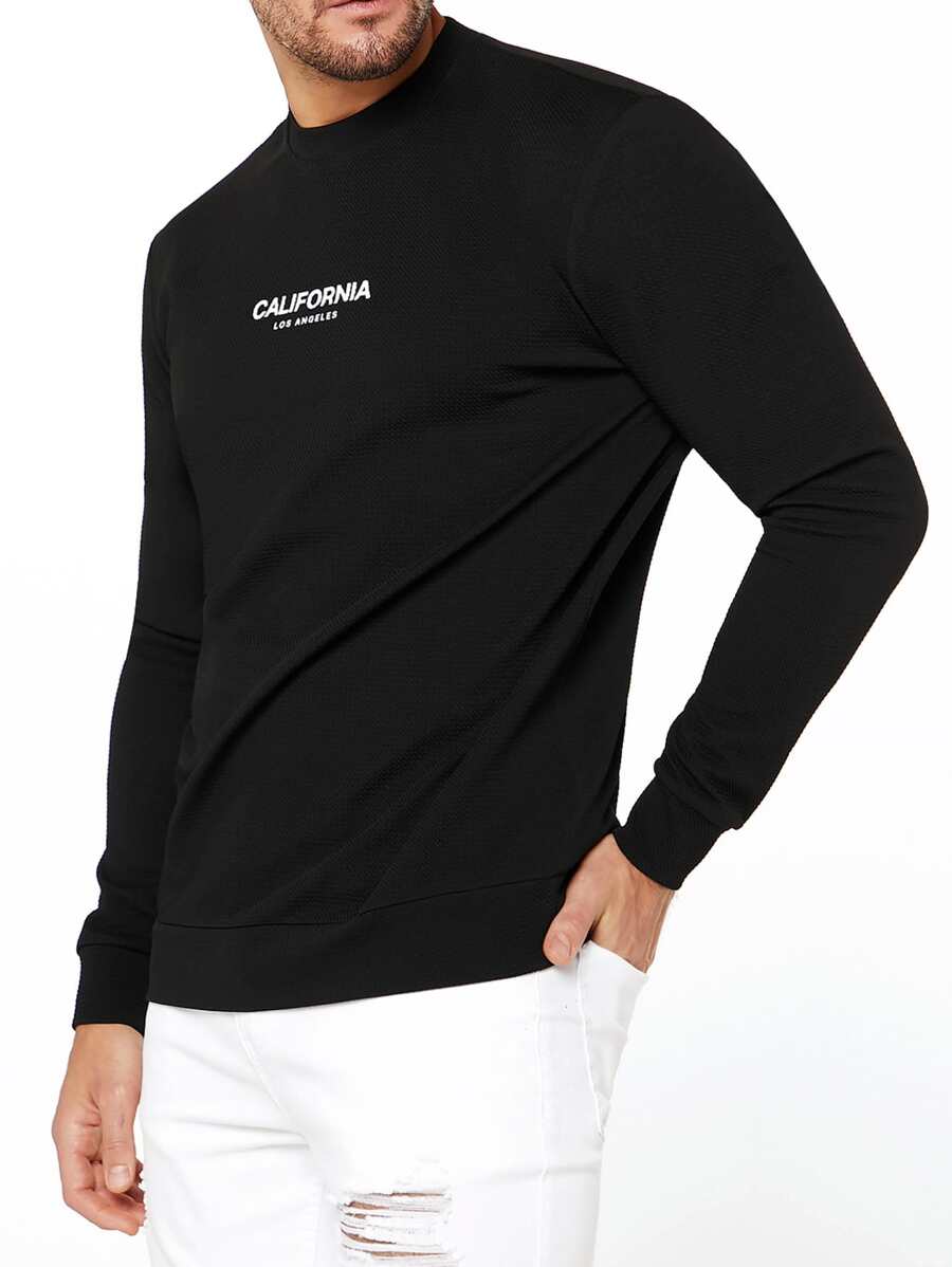 GENTILAND Men Letter Graphic Sweatshirt - Black - View 1
