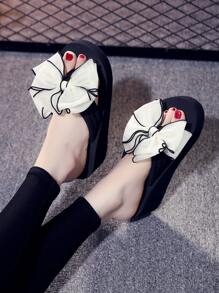 1 Pair Women's Bowknot Thick Sole Fashion Flip Flops High Heel Sandals, Summer
