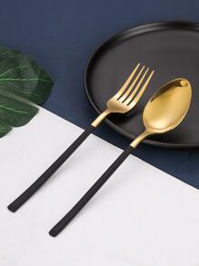 2 piezas Cuchara de acero inoxidable & Tenedor - Negro - Ver 1