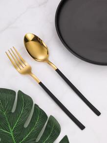 2 piezas Cuchara de acero inoxidable & Tenedor - Negro - Ver 3