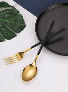 2 piezas Cuchara de acero inoxidable & Tenedor - Negro - Ver 4