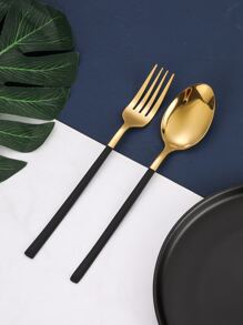 2 piezas Cuchara de acero inoxidable & Tenedor - Negro - Ver 5