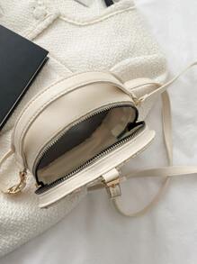 Mini Floral Embroidered Straw Bag - Beige - View 3