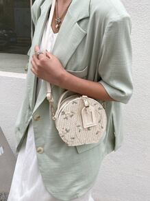 Mini Floral Embroidered Straw Bag - Beige - View 4