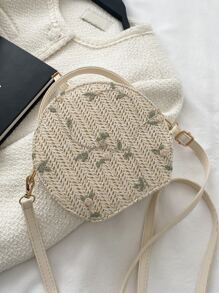 Mini Floral Embroidered Straw Bag - Beige - View 6