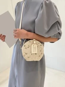 Mini Floral Embroidered Straw Bag - Beige - View 7