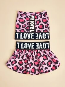 1set Leopard Letter Graphic Pet Dress - Pink - View 1