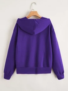 SHEIN Unity Zip Up Drop Shoulder Drawstring Thermal Hoodie - Violet Purple - View 2