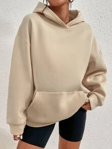 SHEIN Unity Slogan & Butterfly Print Drop Shoulder Thermal Hoodie - Apricot - View 2