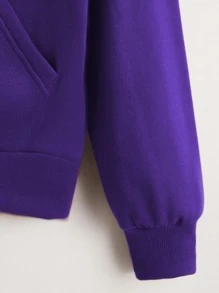 SHEIN Unity Zip Up Drop Shoulder Drawstring Thermal Hoodie - Violet Purple - View 3