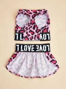 1set Leopard Letter Graphic Pet Dress - Pink - View 5