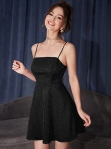 SHEIN Belle Zipper Back Glitter Cami Dress,Tea Party Dress,Summer Dresses For Women