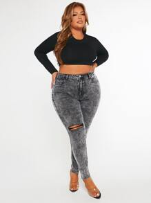 SHEIN SXY Plus blugi skinny rupți cu talie înaltă