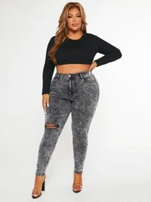 SHEIN SXY Plus blugi skinny rupți cu talie înaltă