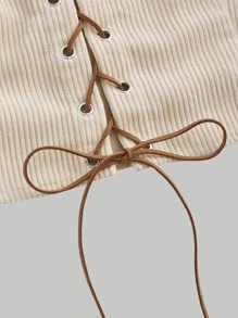 SHEIN MOD Solid Lace Up Front Flounce Sleeve Blouse - Apricot - View 7