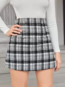 SHEIN Teen Girls Double Button Front Skirt - Multicolor - View 1