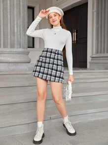 SHEIN Teen Girls Double Button Front Skirt - Multicolor - View 4