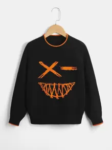 SHEIN Niños Jersey expresión ribete en contraste - Negro - Ver 1