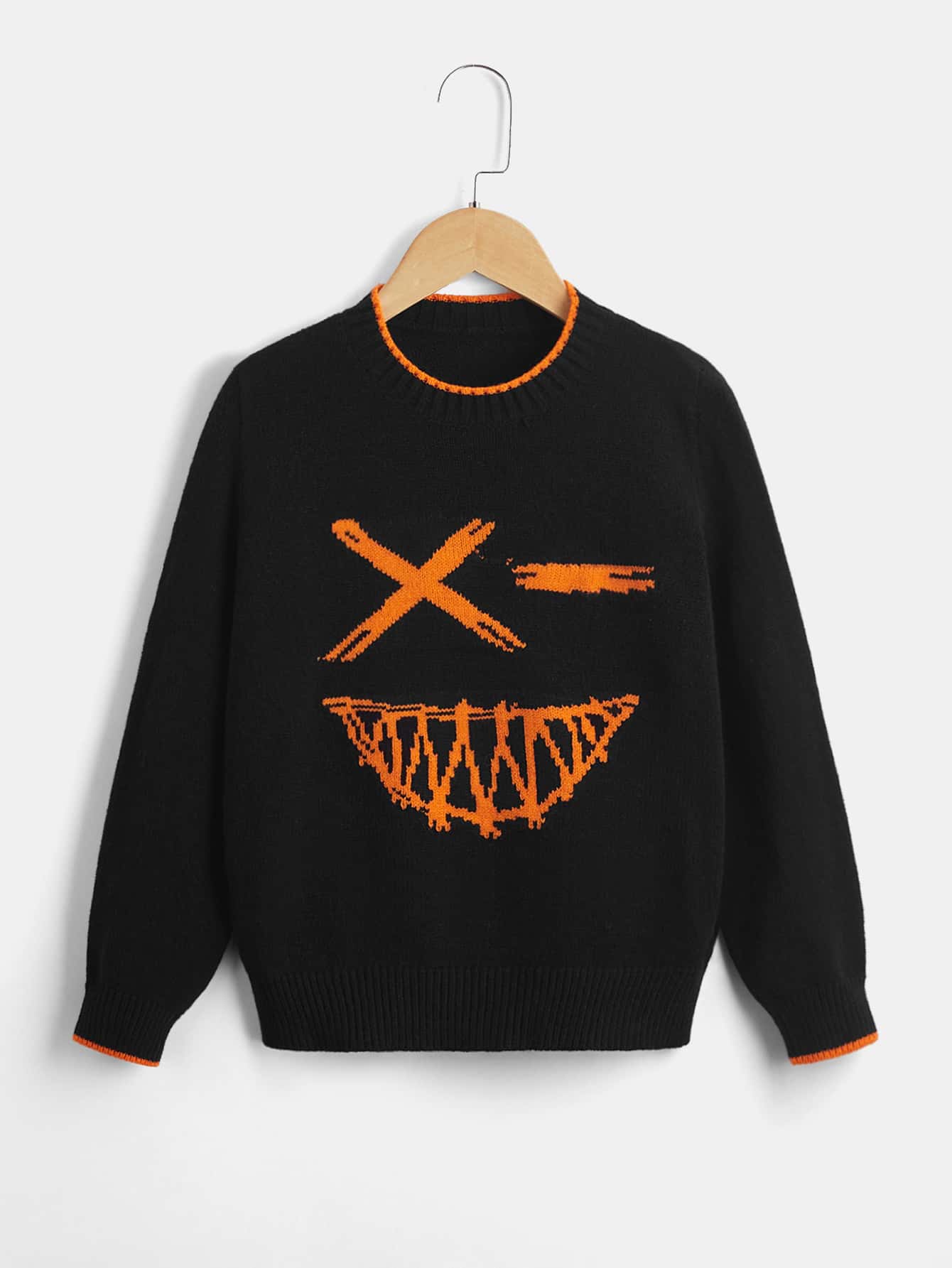 SHEIN Niños Jersey expresión ribete en contraste - Negro - Ver 1