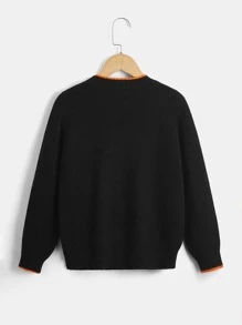 SHEIN Niños Jersey expresión ribete en contraste - Negro - Ver 2