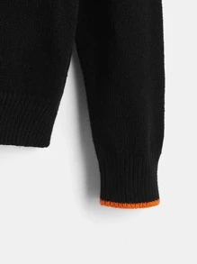 SHEIN Niños Jersey expresión ribete en contraste - Negro - Ver 3