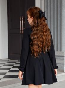 SHEIN 青少年女孩蕾絲肩部A字洋裝