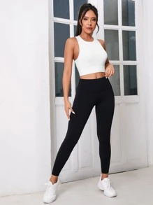 素色後背十字交叉短款運動背心