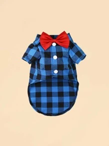 1pc Plaid Print Pet Shirt - Blue - View 2