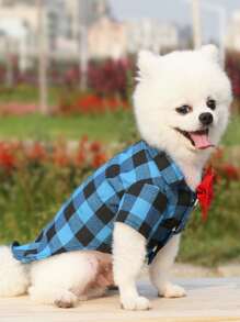 1pc Plaid Print Pet Shirt - Blue - View 3