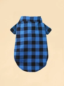 1pc Plaid Print Pet Shirt - Blue - View 4