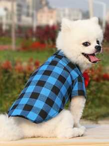 1pc Plaid Print Pet Shirt - Blue - View 5
