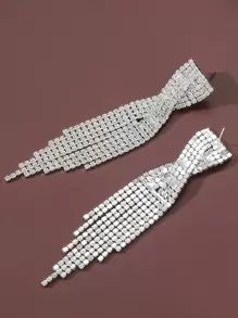 Rhinestone Tassel Drop Earrings - Silver - View 2