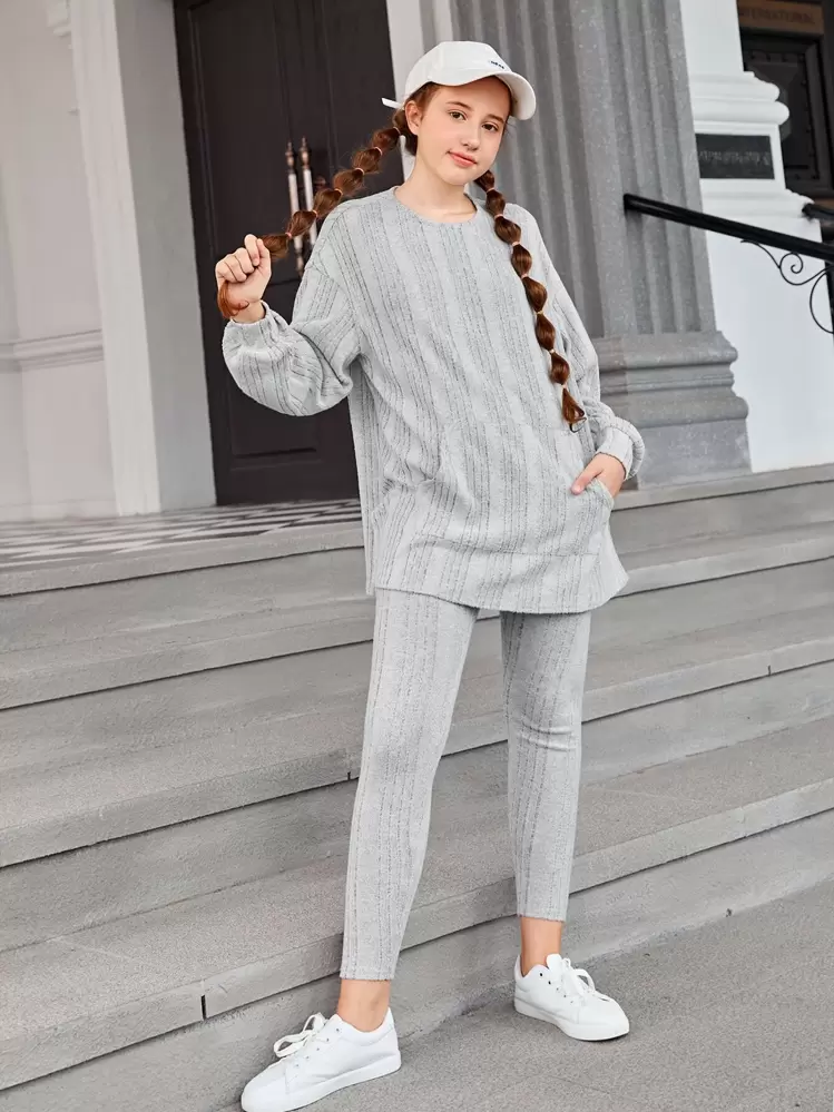 SHEIN ティーンガールズ ドロップショルダー スプリットヘム トップ