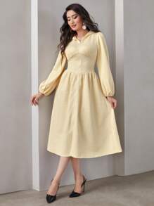 Mulvari Solid Zip Up Hooded Dress - Apricot - View 1