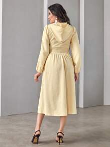 Mulvari Solid Zip Up Hooded Dress - Apricot - View 2
