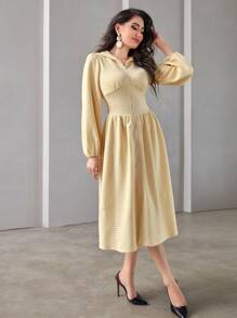 Mulvari Solid Zip Up Hooded Dress - Apricot - View 4