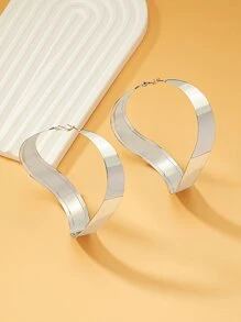 結構圓耳環 - 銀色 - 查看 2