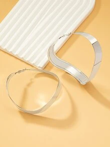 結構圓耳環 - 銀色 - 查看 3