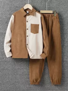 SHEIN 男孩雙色口袋貼布襯衫和褲子 - 彩色 - 查看 1