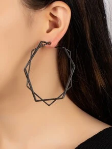 幾何設計圓耳環 - 槍黑色 - 查看 1