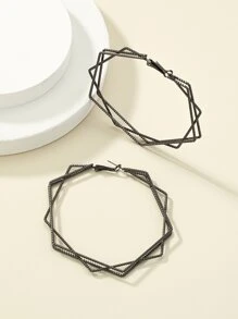 幾何設計圓耳環 - 槍黑色 - 查看 2