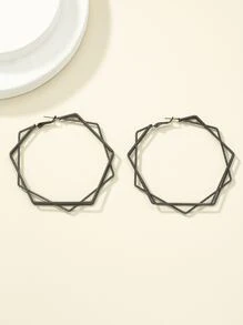 幾何設計圓耳環 - 槍黑色 - 查看 3