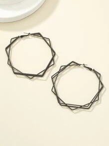 幾何設計圓耳環 - 槍黑色 - 查看 4