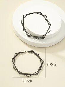 幾何設計圓耳環 - 槍黑色 - 查看 5