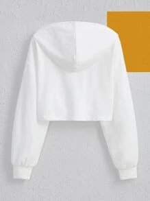 L'Amour Morbide Floral & Heart Graphic Drop Shoulder Drawstring Hoodie - White - View 4